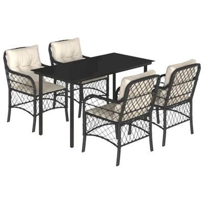 Produktbild von 5-tlg. Garten-Essgruppe mit Kissen Schwarz Poly Rattan