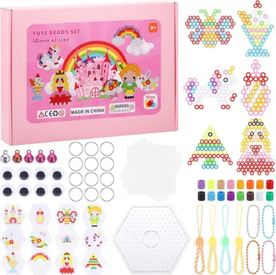 Productafbeelding van Strijkkralen set 1200 stuks, 10 mm, 16 kleuren, voor kinderactiviteiten