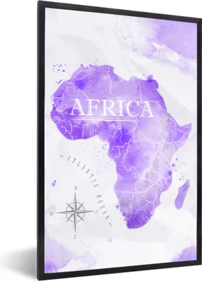 Produktbild von MuchoWow® MuchoWow® Gerahmtes Poster Karten - Afrika - Aquarell 40x60 cm - Poster mit zchwarzem Bilderrahmen - Papierdruck - Wandbilder