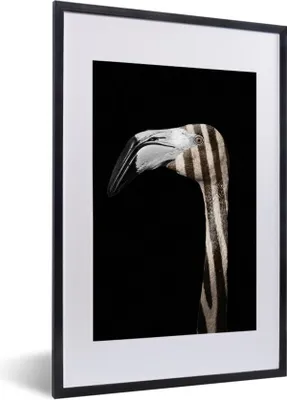 Produktbild von MuchoWow® MuchoWow® Gerahmtes Poster Flamingo - Porträt - Zebra 40x60 cm - Poster mit zchwarzem Bilderrahmen - Poster in Rahmen