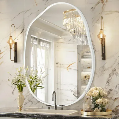 Image de Miroir mural asymétrique, forme irrégulière, cadre en métal, 45 x 65 cm, blanc