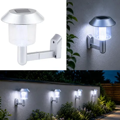 Produktbild von Solar Wandleuchte 13,5 × 9 × 12 cm Silber GRUNDIG LED Gartenleuchte Wegleuchte Zaunleuchte Außenleuchte Kunststoff Solar