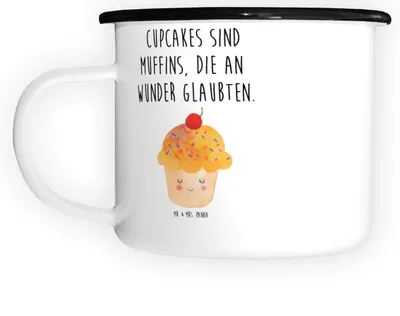 Produktbild von Mr. & Mrs. Panda Teetasse Cupcake - Weiß - Geschenk, Emaille Tasse, Backen, Muffin, Große, Reisebecher, Wunder, Küche Deko, Cupcakes, Lustige Sprüche, Pott, Motivation