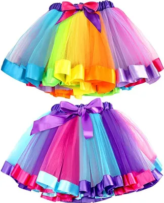 Produktbild von 2Stk.Bunt Tüllrock Mädchen Regenbogen Tütü Kinder Tüllrock Ballettrock Tutu Regenbogen Rock für Kinder Mädchen, Mehrfarbig, Einheitsgröße (Etikett L)