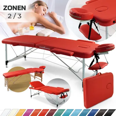 Produktbild von Mobile Massageliege Klappbar Massagetisch 2 3 Zonen höhenverstellbar Massagebett Massagebank Behandlungsliege Tasche Farbe: Rot Ausführung: 2 Zonen Alugestell
