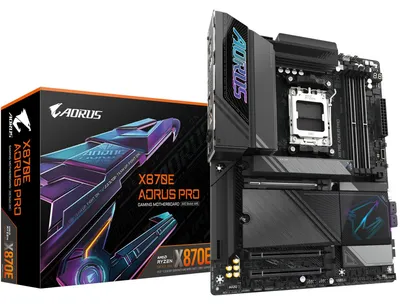 Produktbild von GIGABYTE X870E AORUS PRO Mainboard - Unterstützt AMD Ryzen 9000 CPUs, 16+2+2 Phasen digitales VRM, bis zu 8000MHz DDR5 (OC), 3xPCIe 5.0 + 1xPCIe 4.0, Wi-Fi 7, 2.5GbE LAN, USB 4, AMD, Sockel AM5, AMD Ryzen 7000 Series, AMD Ryzen 8000 Series, AMD Ryzen 9000 Series, Sockel AM5, 256 GB, DDR5-SDRAM
