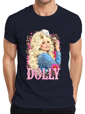 Productafbeelding van Dolly Parton, landelijke muzieklegende, cowgirl, western, retro, heren T-shirt, marineblauw, maat M