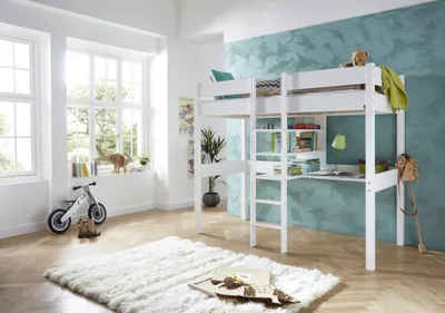 Produktbild von Relita Hochbett NOEL Buche massiv weiß lackiert BH3201117