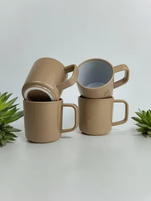 Produktbild von Picknick-Geschirr Melamin Camping Geschirr rustikales 4er Set Tassen beige