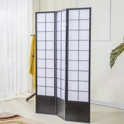 Obrázek produktu pro Fine Asianliving Japonský skládací paraván Shoji Š135xV180cm rozdělovač místností černý - Miura