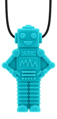 Productafbeelding van Ark Therapeutics sensorische kauwketting, geschikt voor kinderen en volwassenen. Een speelse, robotvormige kauwketting met veel verschillende texturen, ideaal voor mensen met sensorische behoeften.