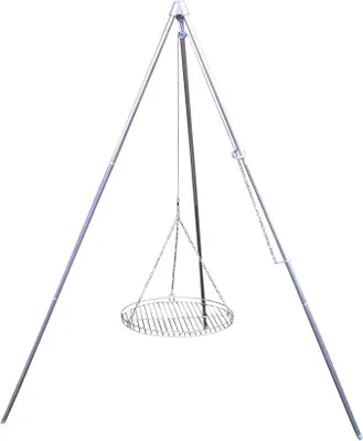 Imagen del producto de Silecomplaza: Parrilla giratoria de tres patas con rejilla de acero inoxidable de 50 cm