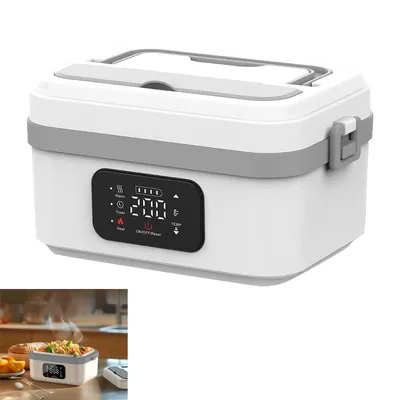 Produktbild von Elektrische Lunchbox, 16000mAh Akku Tragbare Heißbox für Unterwegs, 1L mit Isoliertasche, Gabel & Löffel und herausnehmbarer Trennplatte, Weiß