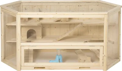 Image de PawHut Cage à hamster à 3 niveaux, cage gerbilles avec bascules pour divertissement, bouteille d'eau, fenêtres, cabanes, toit articulé, plateau coulissant, 115 x 60 x 55 cm, effet bois naturel