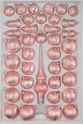 Produktbild von 39 tlg. Glas-Weihnachtskugeln Set in Ice Rosa Silber Komet