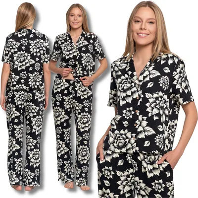 Produktbild von Eleganter Damenschlafanzug Zweiteilig Hemd Hose Geblümt Moraj Xl
