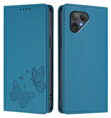 Obrázek produktu pro Kožené pouzdro pro Fairphone 5, motýlí ražbou, peněženkové flip pouzdro se stojánkem Modrá