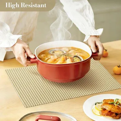 Productafbeelding van Placemats 4-pack 12 inch - khaki geweven patroon - hittebestendig - perfect voor dineren