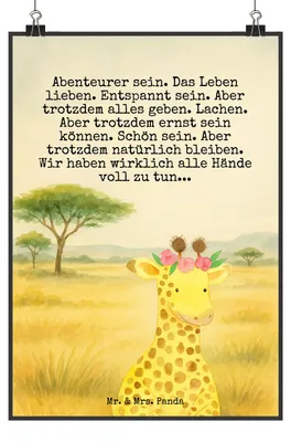 Produktbild von Mr. & Mrs. Panda Bild Giraffe Blumenkranz Design DIN A3 - Weiß - Geschenk, kunstdruck poster, Freundin, drucke, wanddeko, Posterdruck, Selbstliebe, Abenteurer, Afrika
