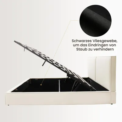 Obrázok produktu pre MODFU čalúnená posteľ 180 × 200 cm, dvojlôžko s hydraulickým úložným priestorom, čalúnená opierka (12 cm) a rošt, funkčná posteľ z ľanu, bez matraca, farba: béžová