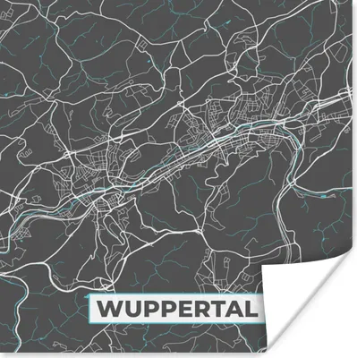 Produktbild von MuchoWow® Poster Karte - Wuppertal - Blau - Stadtplan - Deutschland 100x100 cm - Babyzimmer