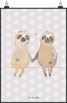 Produktbild von Mr. & Mrs. Panda Bild Faultier Pärchen DIN A2 - Grau Pastell - Geschenk, Wanddeko, Liebe, Lieblingstier, Wandbild, Verliebt, drucke, Kunstdruck