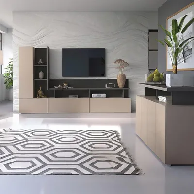Produktbild von Wohnzimmer Set mit Sideboard & Wohnwand in beige mit anthrazit, griffloses Design, 2-teilig - SELCE-83