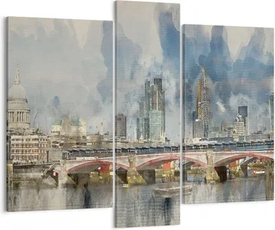 Produktbild von Bild auf Leinwand - Leinwandbild - 3 Teile - London Aquarell Panorama - 95x80cm - Wand Bild - Wanddeko - Wandbilder - Leinwanddruck - Bilder - Wanddekoration - Leinwand bilder - CB95x80-4594