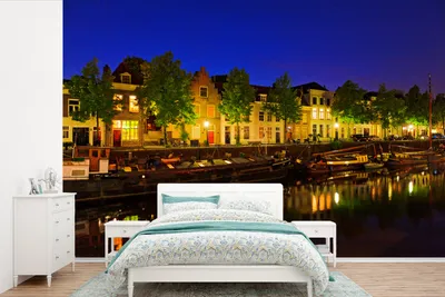 Produktbild von MuchoWow® Fototapete für Wohnzimmer oder Schlafzimmer Wandtapete Vinyl Motivtapete Niederländische Häuser entlang der Grachten in Den Bosch - 330x220 cm - Fototapeten