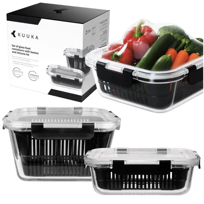 Produktbild von 2er Set Glas Frischhaltedosen mit Deckel BPA-frei 1050ml 1800ml