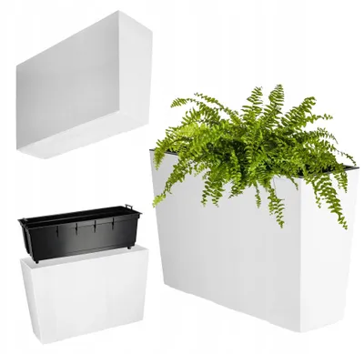 Obrázok produktu pre Záhradný kvetináč – Vysoký obdĺžnikový kvetináč – 19 x 56 cm – Do exteriéru – Biela s vysokým leskom