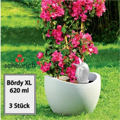 Produktbild von Scheurich Wasserspeicher Bördy XL | 3x Weiß | 620ml Füllmenge | Bewässerungskugel klein mit Ton Fuß | Wasserspender Pflanzen und Blumen Terrakotta Stiel