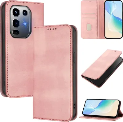 Produktbild von Handyhülle für Infinix Note 50 Pro+, Vintage Leder RFID Schutz Kartenfach Standfunktion Magnetische Klapphülle Pink