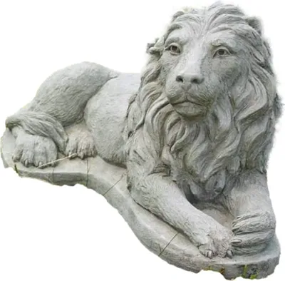 Produktbild von Löwe liegend aus Steinguss für den außenbereich, Frostfest und Witterungsbeständig zudem Neu, 32cm Höhe, 33cm Breite, 70cm Tiefe, ca 35kg, SU-721b