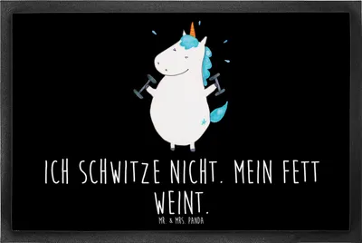 Produktbild von Mr. & Mrs. Panda fußmatte Einhorn Fitness 60 x 90 cm - Schwarz - Geschenk, Gummimatte, Abnehmen, Fußabtreter, Fitnessstudio, Sport, Bodenvorleger, Schmutzmatte, Gym