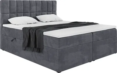 Produktbild von MEBLINI Boxspringbett mit Bettkasten - Gepolstert Doppelbett mit Matratze und Topper - Polsterbett mit Stauraum - Bett mit Kopfteil - Stauraumbett - LUKAS - 180x200 - H4/Dunkelgrau Samt