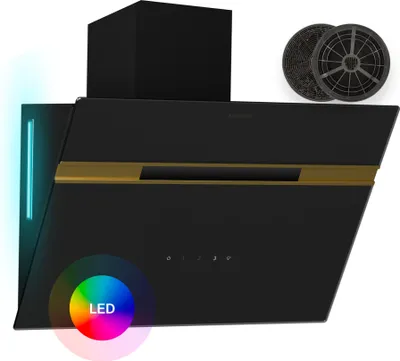 Image de Klarstein Alina hotte aspirante - 60 cm hotte murale, 600 m³/h, éclairage LED 9 couleurs, tactile, classe énergétique A, 52 dB, noir-doré, convertible en mode recirculation