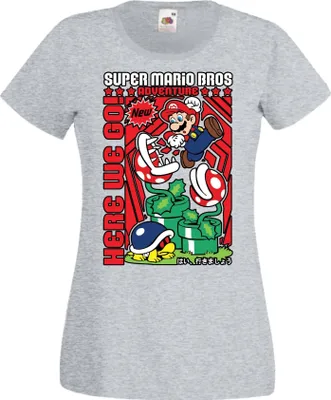 Produktbild von Damen T-Shirt Anime Manga Game Mario Fun Bros, Lady 2XL / Grau