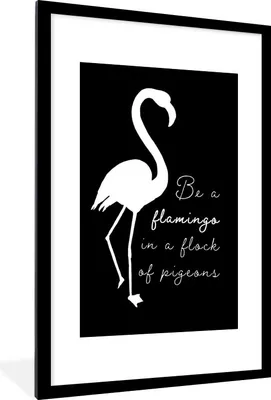 Produktbild von MuchoWow® MuchoWow® Gerahmtes Poster Flamingo - Schwarz - Weiß 60x90 cm - Poster mit zchwarzem Bilderrahmen - Dekoration - Wandposter Wohnzimmer - Hochwertig
