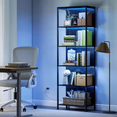 Produktbild von Sweiko Bücherregal mit 5 Ebenen Standregal mit LED-Beleuchtung, 7 Lichtfarben, für Wohnzimmer, 60 x 30 x 179 cm Schwarz