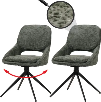 Produktbild von 2er-Set Esszimmerstuhl HWC-N73, Küchenstuhl, drehbar Auto-Return, Stoff/Textil Chenille (490g/m²)   grün