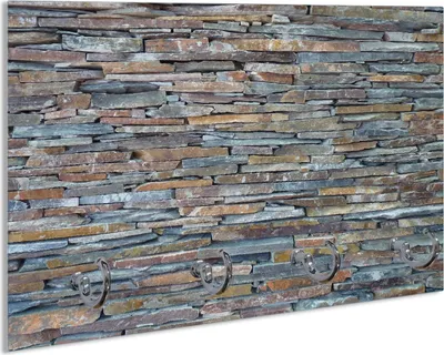 Produktbild von Wallario Schlüsselbrett aus Glas, Motiv: Natursteinmauer in grau braun, 30 x 20 cm mit 4 Haken