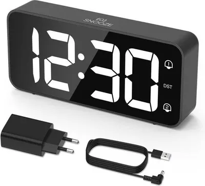 Image de Réveil numérique à LED, double alarme, fonction snooze, 8 sonneries, USB