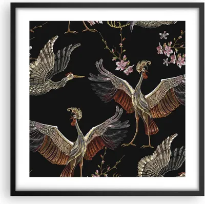 Produktbild von Gerahmtes Poster - Schwarzer Rahmen - Asiatisch Vögel Verziert - 50x50 cm - Wand Bild - Wanddeko - Wandbilder - Kunstposter - Wandposter - Bilderrahmen - Bilder - Kunstdruck - P2BAC50x50-4556
