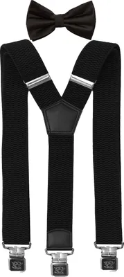 Produktbild von Fabio Farini - 1 Stück mit passender Fliege als Set 4cm Y-Form für Herren Pack Schwarz 4cm Hosenträger - Schwarz Unifarben Fliege