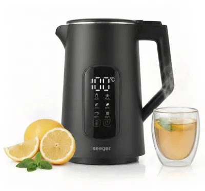 Produktbild von Seeger Digitaler Wasserkocher, 1,7 L, mit Temperaturregelung, Touchscreen, BPA frei, doppelwandig, Schwarz