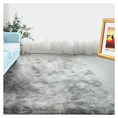Produktbild von Hochflor Teppich 80x150 cm, Moderner Plüsch Teppich für Wohnzimmer, Schlafzimmer, Kinderzimmer - Hellgrau