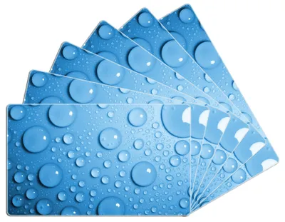 Produktbild von Wallario Frühstücksbrettchen 6er Set aus Glas, je 14 x 23 cm, mit rutschfesten Füßen, Motiv Wassertropfen auf Blau