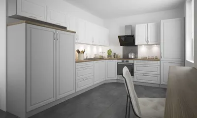 Immagine prodotto di Mobile cucina a L ELBING 372x304cm grigio bianco - pietra grigio chiaro HETTICH guida a estrazione totale