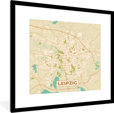 Produktbild von MuchoWow® Gerahmtes Poster Leipzig - Karte - Vintage - Stadtplan 40x40 cm - Poster mit Schwarzem Bilderrahmen Wandposter Rahmen Foto Bilder - Poster - Plakat im Rahmen